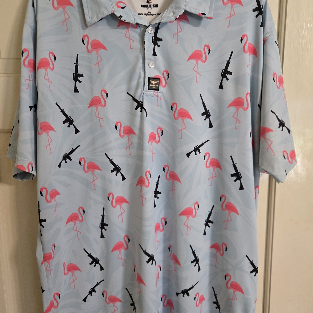 EAGLE Six Gear. Flamingo and Rifle Pattern Polo Shirt